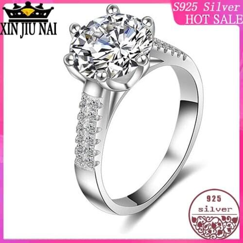 100% 925 sterling silver Big caratlaid double row womens six-claw crown wedding simulation diamond aquamarine ring