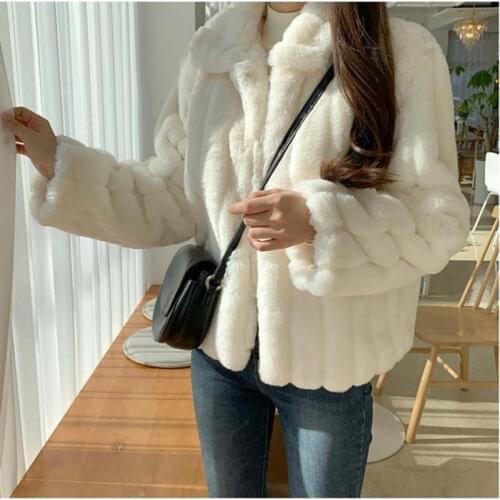 Womens rabbit fur coat 2020 winter warm White comfortable faux fur Jacket long sleeve oversize Artificial fur Overcoat female
