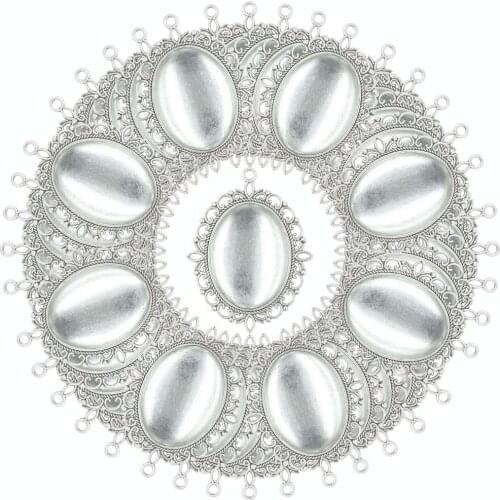 ZHUBI 2pc Double-sided Oval Bezel Blank 30*40mm Pendant Trays With Glass Cabochons Sets For DIY Making Necklaces Jewelry