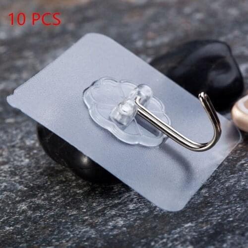 10pcs Transparent Strong Hooks Door Wall Non Marking Self Adhesive Hangers Hooks Nail Free Paste For Kitchen Bathroom