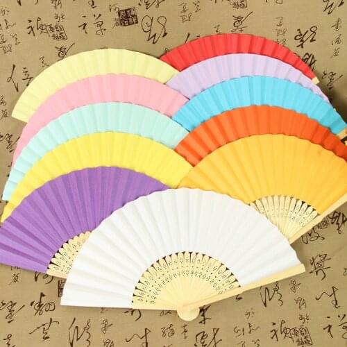 100 pcs / lot 21cm 21 cm Wedding 8 color Paper Hand Fan Wedding Party Party Decoration Promotion Favor Gift Colors