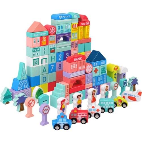 108pcs Montessori Wooden Material Childrens Toys Alphanumeric Macaron Early Education Enlightenment City Colorful Blocks Toys