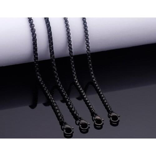 2.5/3mm Black Round Box Chain Necklace For Men Stainless Steel Mens Link Necklace Fashion Jewelry Wholesale Free Ship