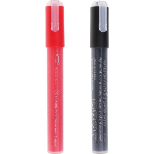 2Pcs Red & Black Acrylic Paint Marker Pen 4mm Point Tip Art Permanent Paint Pens