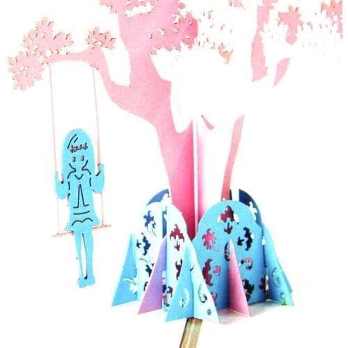 3D Laser Cut Handmade Tree Swing Girl Paper Invitation Greeting Cards PostCard Valentines Day Propose Girlfriend Creative Gift