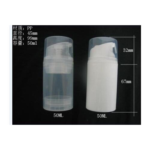 50ML tranparent or white plastic airless bottle with white/transparent pump clear lid for cosmetic packaging products