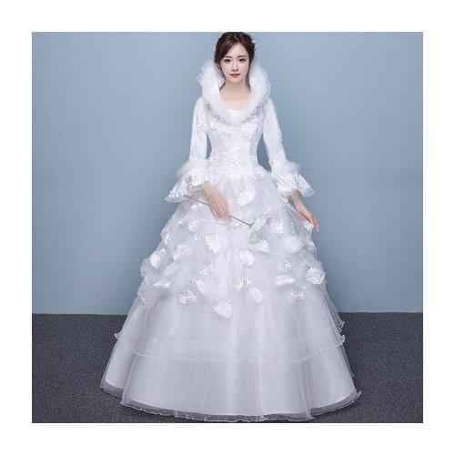 White winter fan collar flowers Medieval dress Renaissance gown royal princess Victoria dress Belle Ball gown