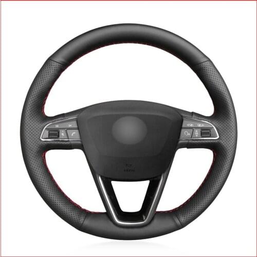 Black PU Artificial Leather Car Steering Wheel Cover for Seat Leon 5F Mk3 2013-2019 Ibiza 6J Tarraco Arona Ateca Alhambra Parts