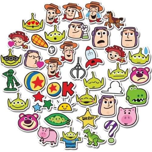 Disney 50pcs Toy Story Doodle Stickers Non-repetitive Stickers Childrens Personalized Mobile Phone Computer Sticker Pack