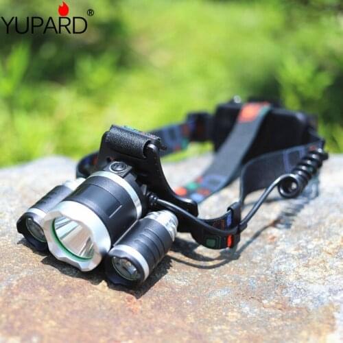 YUPARD 3*XM-L2 Headlight Headlamp+2*2200mAh 18650 battery+Charger, 3x XM-L2 super T6 led 3000 Lumens USB Power bank headlight