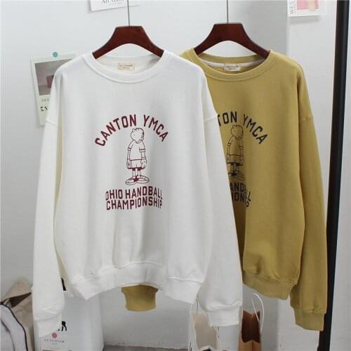 Hoodies Women Autumn Winter Fashion Korean Student Cartoon Casual Loose O-neck Pullover Print Letter Mujer De Moda Streetwear