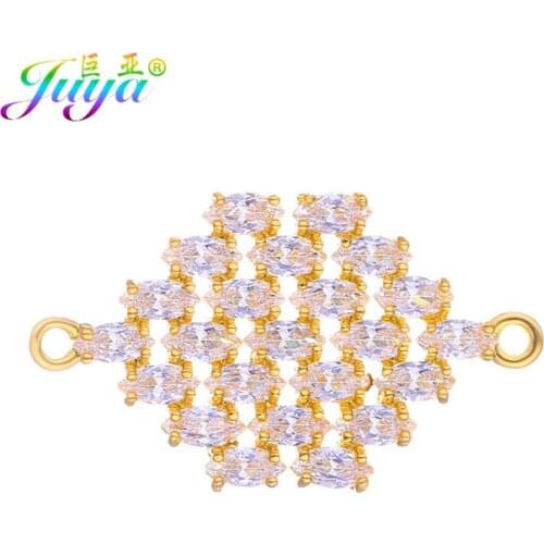Juya DIY Luxury Gift Jewelry Making Accessories Handmade Cubic Zirconia Geometric Charm Connector For Womens Jewelry Making