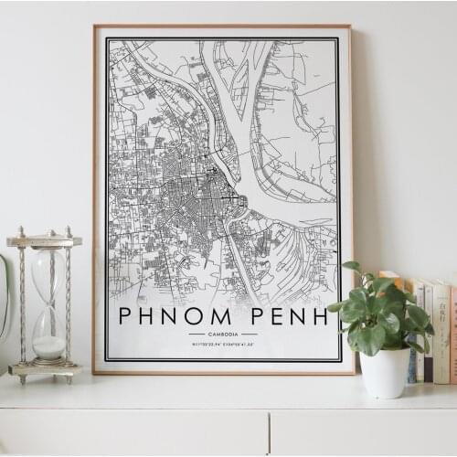 PHNOM PENH city map Nordic Living Room Decoration Canvas Poster Modern Home Decor Art Print Painting