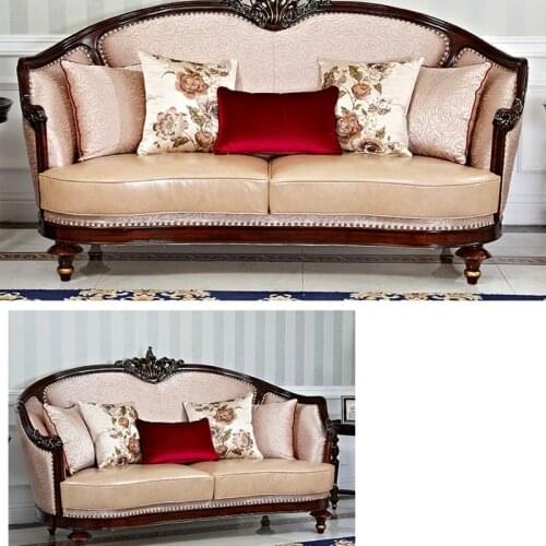 European-style Large Apartment Living Room Solid Wood Leather Sofa Combination American Leather Cloth Combined Sofa Assembly
