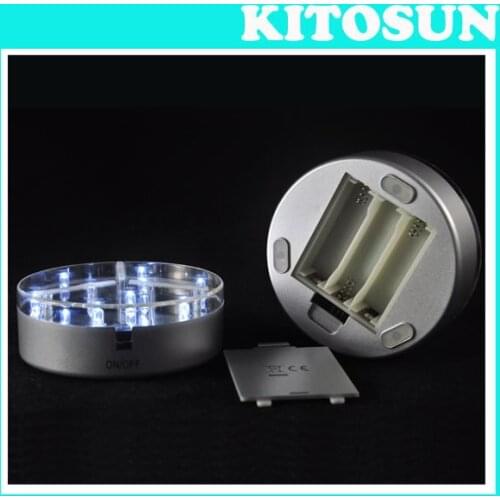 3AA Battery Operated 4inch Diameter Round LED Centerpiece Vase Light Base with 9 White LEDs 1pcs lot