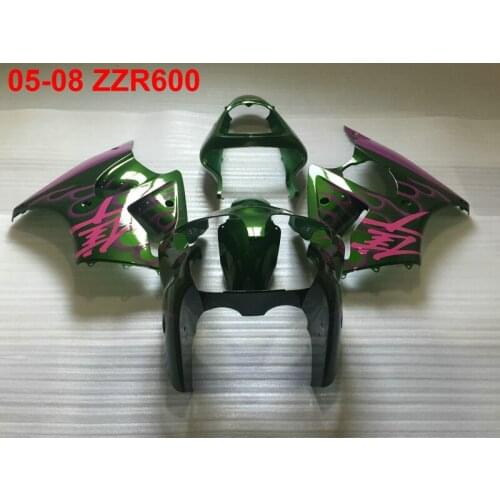 Injection mold 100% fit for Kawasaki Ninja ZZR600 05 06 07 08 pink flames green fairings set ZZR600 2005-2008 TW13