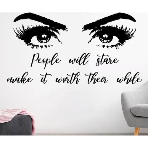 Eyes Makeup Wall Stickers People will stare make Make Up Gift Wall Decal Quote Hairdressing Wall Decor Beauty Salon Decor B418