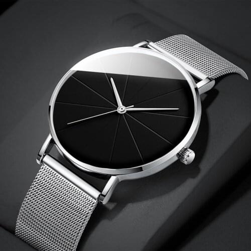 2021 Minimalist Mens Fashion Watches Simple Men Business Ultra Thin Stainless Steel Mesh Belt Quartz Watch Reloj Hombre
