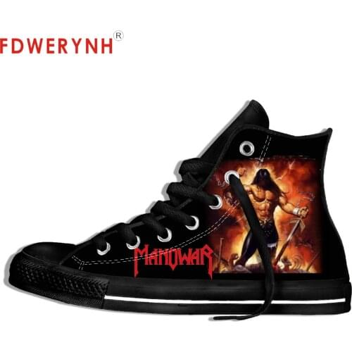 Mens Canvas Casual Shoes 2019 Manowar Rock Band Tracksuits Customize Pattern Color Lace-up Leisure Flats Platform Shoe