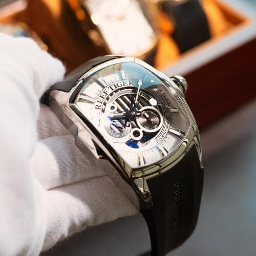 Reef Tiger/RT New Arrival Mens Sport Automatic Watches Steel Case White Dial Black Rubber Strap RGA3069S