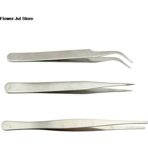 Kit 3 Professional Security Antistatic Tweezers High Quality Silver Anatomy