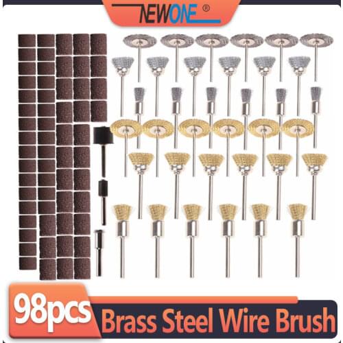 Brass Steel Wire Brush Textile polishing Wheels Full Set For Dremel, Proxxon Rotary tools --3mm (1/8") Pack Of 98Pcs