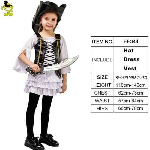 New Girls Pirate Caribbean Cosplay Costumes Halloween Christmas Kids Pirate Clothes Cosplay Girl Carnival Party Pirates Dress