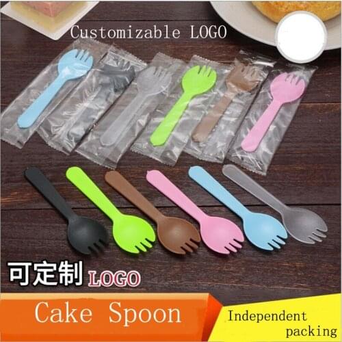Disposable spork, Trident fruit scoop fruit fork cake ice cream plastic scoop individual packaging