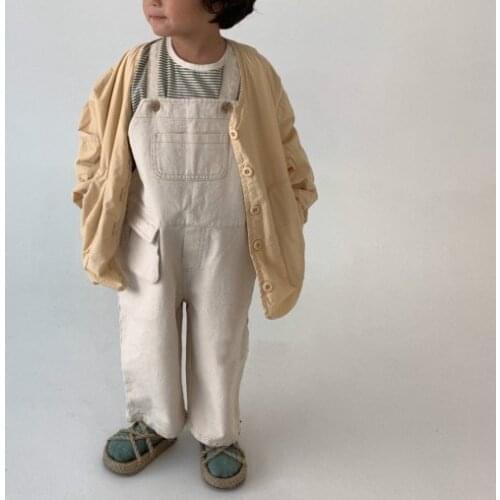 Autumn 2020 childrens clothing new boys and girls fashion denim pocket strap casual pants trousers