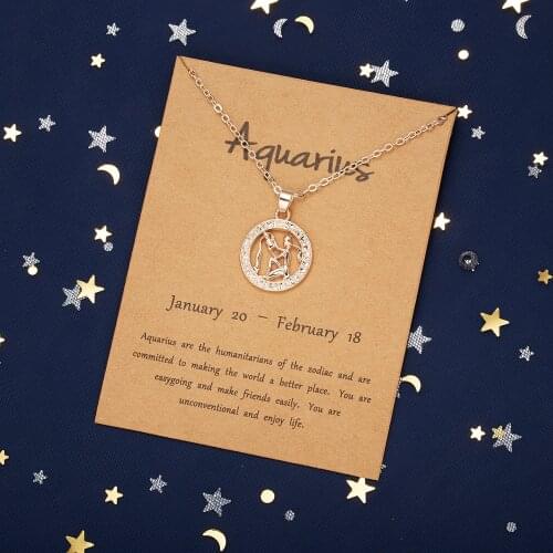 12 Horoscope Zodiac Rose Gold Round Hollow Pendant Necklace For Women Men Aries Leo Constellations Animal Sign 2021 New Jewelry