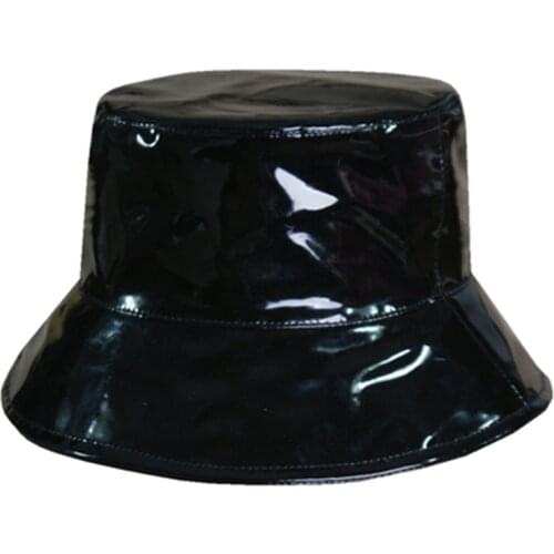 PU leather bucket hat womens autumn and winter wide brim basin hat sun-shading fisherman hat French hat