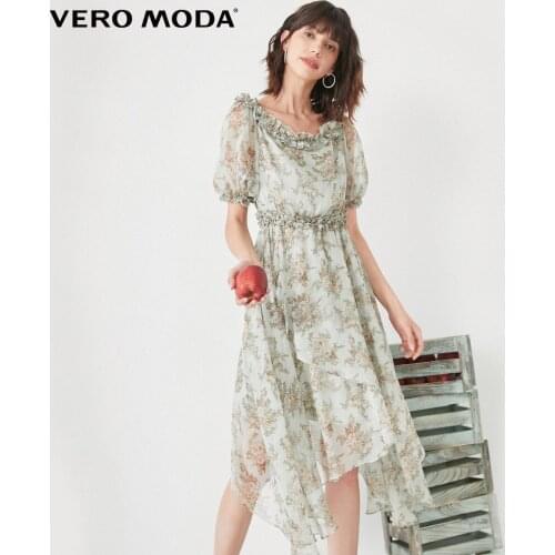 Vero Moda Women Floral Frill Trims Off Shoulder Elastic Waist Chiffon Dress | 32026Z560
