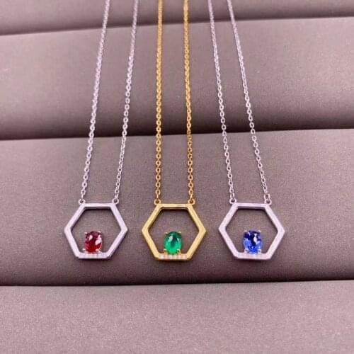 CoLife Jewelry Fashion Hexagon Pendant for Party 4*5mm Natural Ruby Sapphire Emerald Pendant 925 Silver Gemstone Pendant