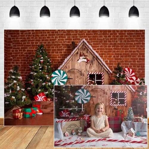 Christmas Backdrops For Photography Candy Wooden House Children Portriat Backgrounds For Photo Studio Christmas Tree Gift Decor