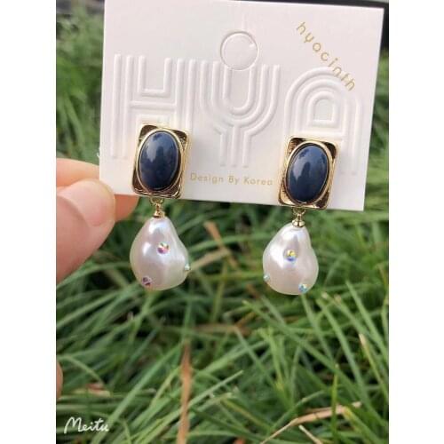 S925 Silver Ear Needle Stud Earring Minimalist Fresh Water Imation Shell Brass14kReal Gold Crystal Jewelry forWomen HYACINTH2021