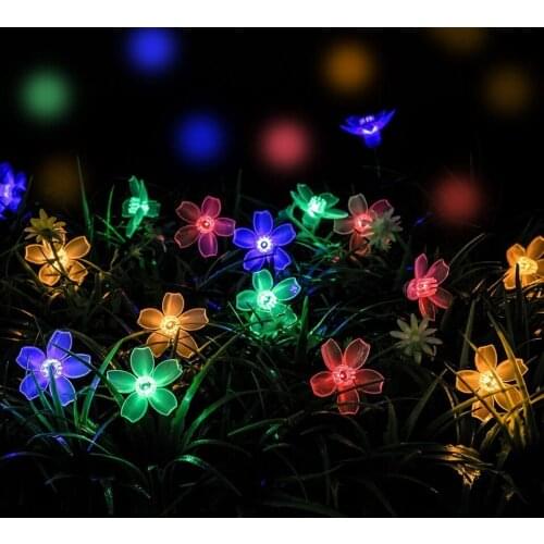 Solar String Lights 7 /12/22M Peach Flower Waterproof Outdoor Decoration Lighting Fariy Christmas Lights Wedding party Garden