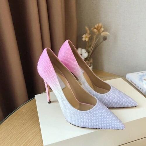 Gradient Design Pumps Women Genuine Leather High Heels Pointed Toe Ladies Party Shoes for Wedding Women Luxury Brand Designer