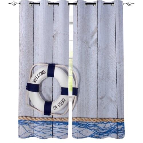 Living Room Curtains Retro Lifebuoy Fishing Net Plank Blackout Curtain for Bedroom Bay Window Decorative Shading Cloth