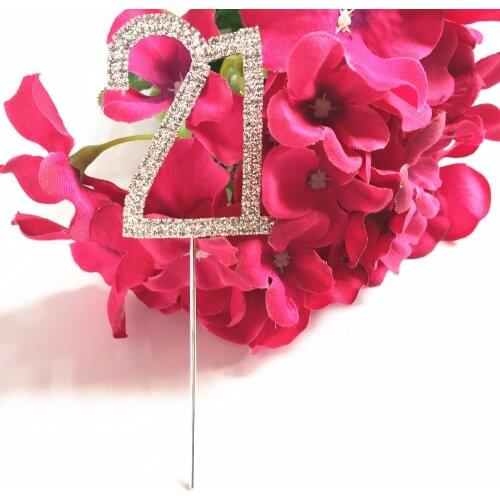 1 piece Happy age 21st Birthday party decoration kits Number 21 Crystal Diamond Rhinestone Bling Cake Topper