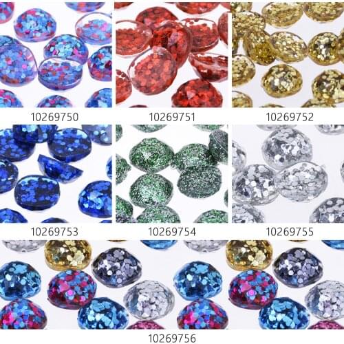 10mm Glitter Resin Cabochons Shiny Resin Cabochons Flatbacks 50pcs