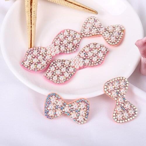 10pcs/bag Headdress Non-woven Patch Diy Hairpin Accessories Bow Pink Rhinestone Decoration Supplies