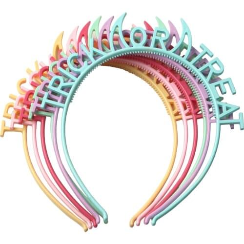 12pcs Halloween Cute Headband Trick Or Treat Headwear Spring Multicolored Hairband Plastic Headhoop For Party Hair Accessories