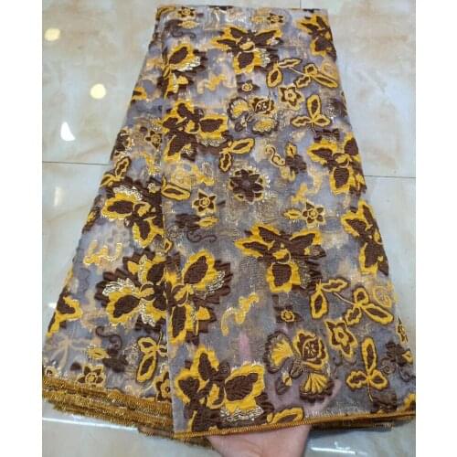5 colors (5yards/pc) coffee and yellow African tulle lace fabric jacquard embroidered French net lace fabric for dress FHS040