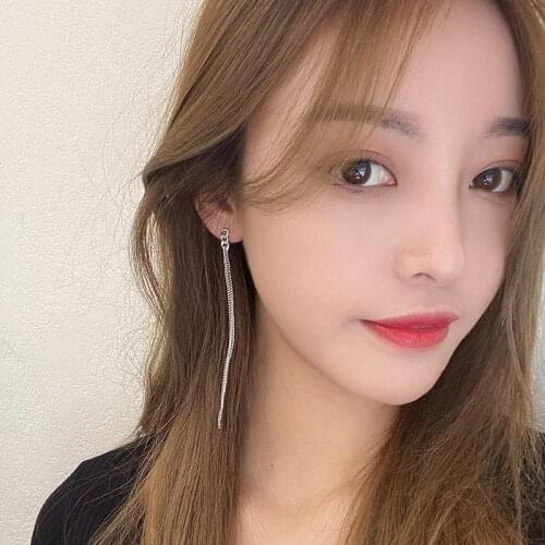 925 Silver Earring Fashion Inlaid Round Zircon Ear Line Tassel Chain Long Earring Temperament Modified Face Women Ear Jewelry