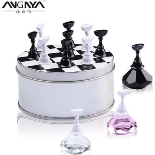 ANGNYA 12Pcs Chess Board Nail Art Stand Holder Magnetic Nail Salon Practice Display Stand Nail Tip Holder Set A123