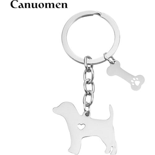 Canuomen Beagle Pet Dog Keychain Bone Hollow Claw Paw Stainless Steel Keyrings Car Key holder Metal DIY Fashion Gifts Jewelry