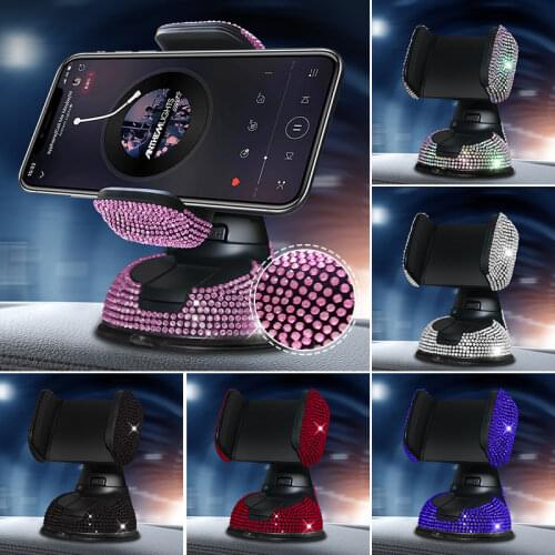 Diamond-studded Car Mobile Phone Holder Crystal Air Outlet Cell Phone Stand Dashboard Auto Navigation Suction Cup Shelf Women
