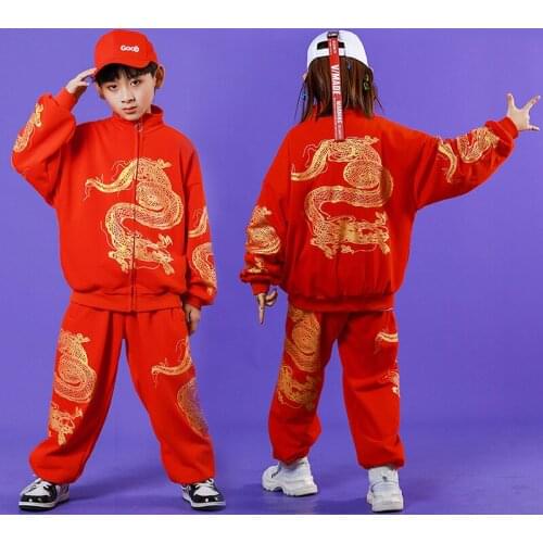 Kids 2 Pieces Sets Jacket Pant Boy Girl Street Fashion Show Hip Hop Chinese Style Costumes Children Sport Tracksuit Coat Trouser