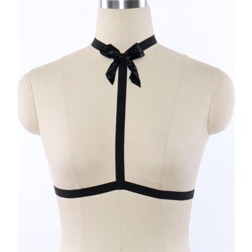 Harajuku Gothic Body Harness Belt Rave Wear Black Bow Tie Tops Harness Cage Bra Fetish Sexy Lingerie Pole dance Bondage Harness