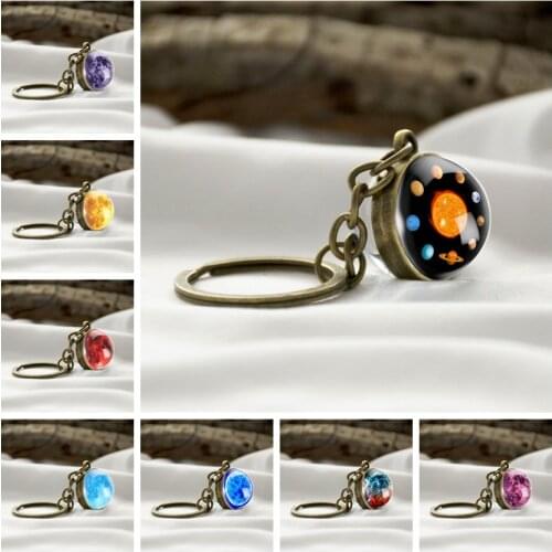 Personality Car Keyring Galaxy Nebula Universe Charm Double Side Glass Ball Keychain Men Women Creative Jewelry Fashion Gift